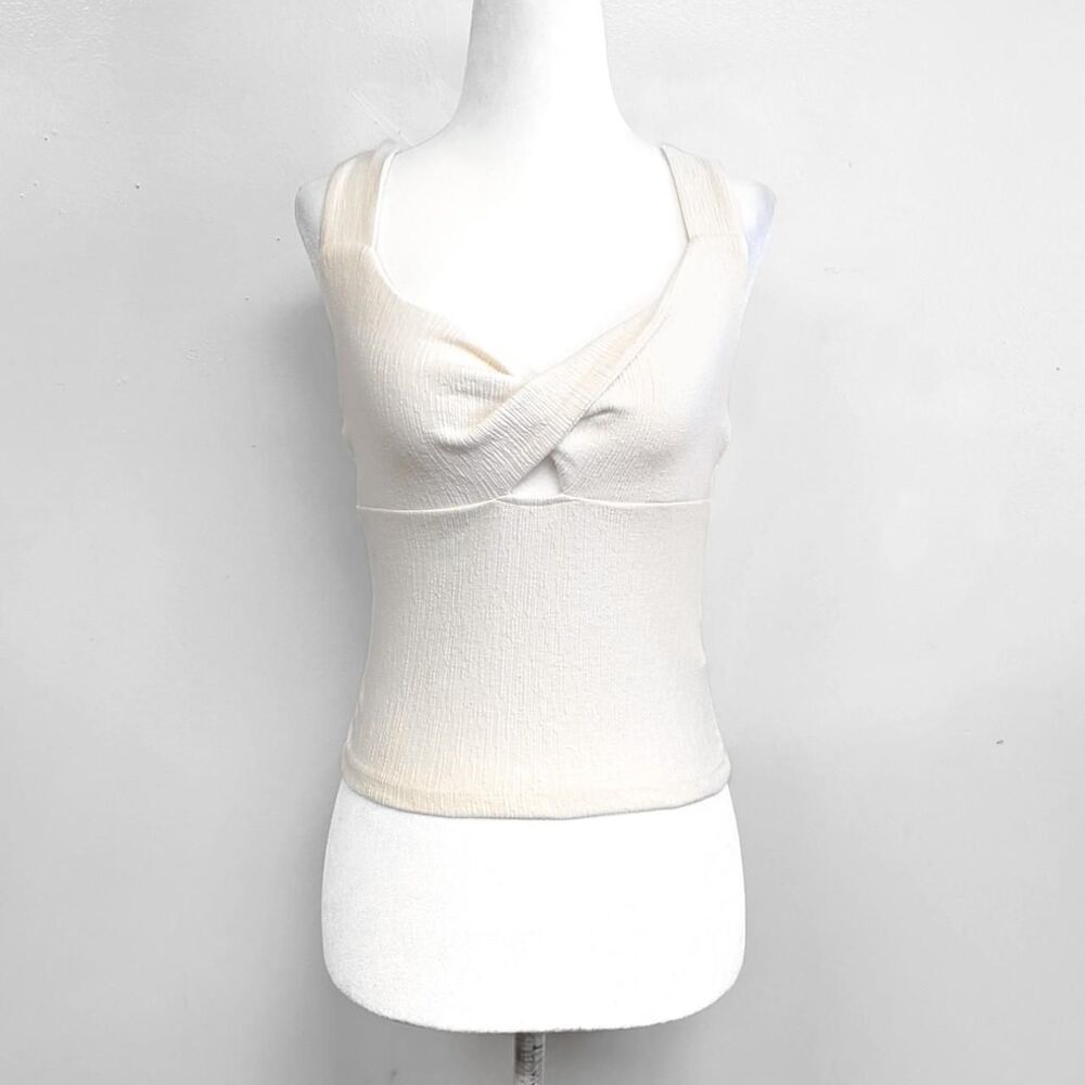 Y2K O'Neill Cream Cross Front Ribbed Knit Tank Top | Size S